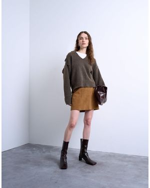 TOPSHOP Real Suede Seamed Mini Skirt - White
