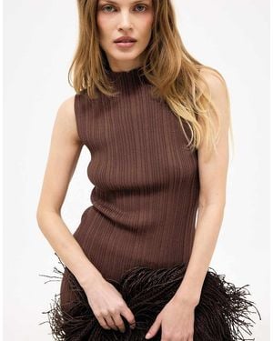 NA-KD Knitted Frill Detail Sleeveless Top - Brown