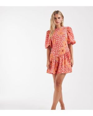 Never Fully Dressed Petite Poppy Puff Sleeve Mini Dress - Red