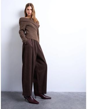TOPSHOP Cord Wide Leg Awkward Length Trouser - Brown