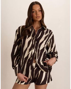 Missy Empire Woven Zebra Oversized Shirt Cuffed - Brown