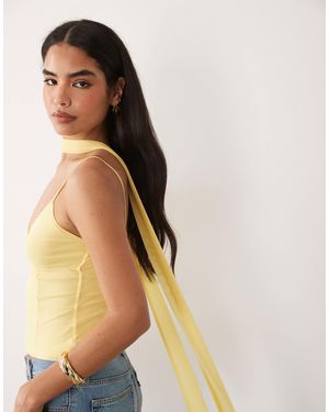 ASOS Mesh Cami Top With Scarf Detail - Yellow