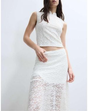 Stradivarius Lace Qipao Style T-shirt - White