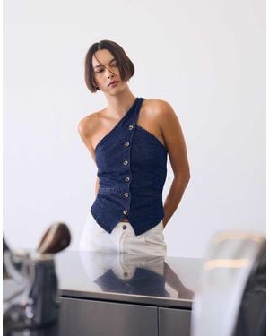 Bershka Asymmetric Denim Top - Blue