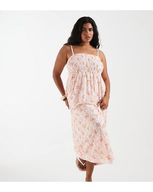 Pieces Plus Pieces Curve Smocked Lace Cami Maxi Dress - Pink