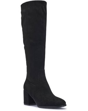 SEQWL Knee High Boots With Pointed Toe And Mid Block Heel - Black