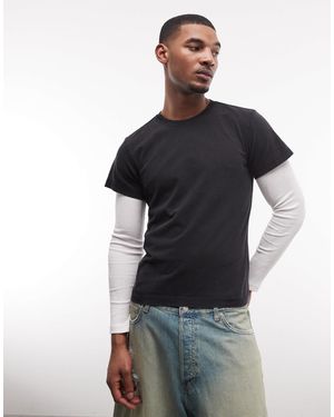 Weekday T-shirt effet rétréci à manches longues effet superposé - et blanc - Noir