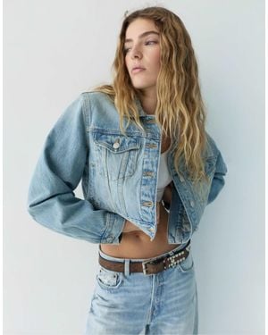 Pull&Bear – cropped-jeansjacke - Blau