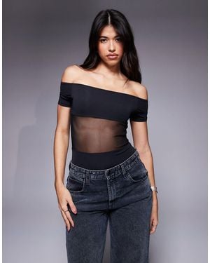 ASOS Bardot Slinky Mesh Panel Bodysuit - Blue