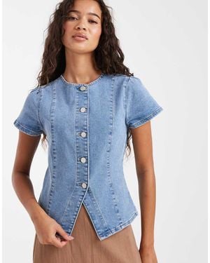 Miss Selfridge Short Sleeve Denim Asym Top - Blue