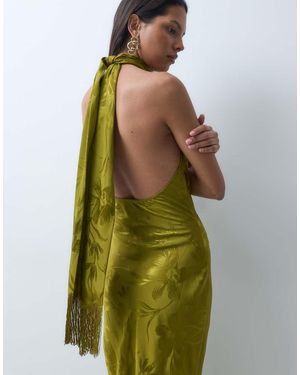 ASOS Halterjurk Met Sjaalkraag Van Satijnjacquard - Groen
