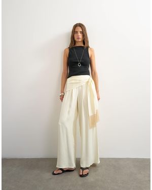 TOPSHOP Satin Feel Wrap Co-Ord Trouser With Fringe Detail - White