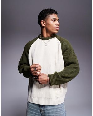 ASOS Super Oversized Boxy Knitted Fisherman Rib Raglan Sleeve Jumper - Grey