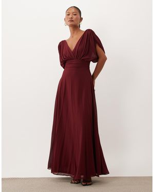 TFNC London Tfnc Bridesmaid Petite Chiffon V-neck Draped Sleeve Pleated Maxi Dress - Red