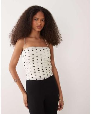 Mango Ruched Strappy Cami Top - White