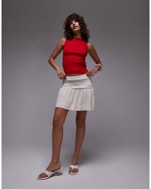TOPSHOP High Rise Linen Mini Skirt With Ruched Sides - Natural