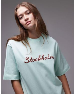 TOPSHOP – kurzärmliges t-shirt aus hochwertigem stoff - Blau