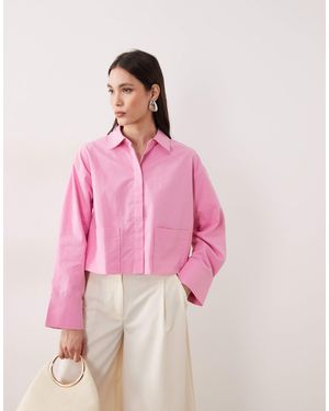 Y.A.S Premium Cropped Cotton Shirt With Pocket Details - Pink