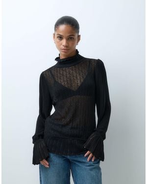 ASOS Knitted Semi-sheer Pointelle Knit Sweater - Black