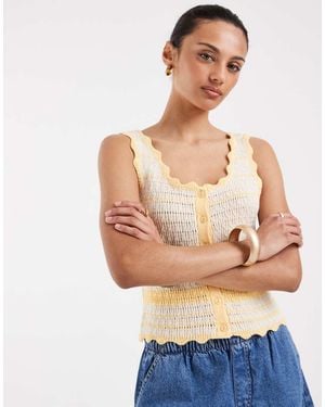 Vero Moda Button Front Contrast Stitch Crochet Vest - White