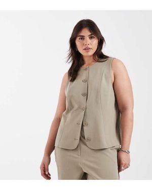 Pieces Plus Pieces Curve Tailored Waistcoat Co-ord - Natural