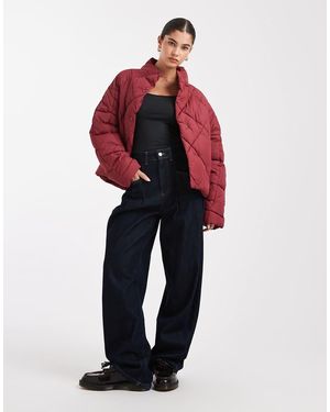 Miss Selfridge Oversized Quilted Funnel Neck Cropped Puffer Jacket - Red