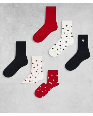 Lindex 7 Pack Heart And Dot Printed Socks - Red