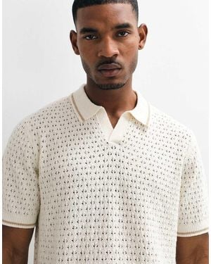 ASOS Relaxed Knitted Polo With Tipping Detail - Natural