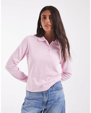 JJXX Long Sleeve Polo Top - Pink