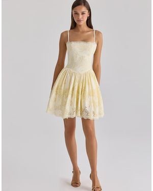 House Of Cb Chloe Lemon Custom Lace Cotton Broderie Anglaise Mini Dress - Natural