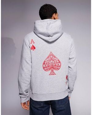 ADPT Sudadera Gris Claro Extragrande Con Capucha Y Diseño De As De Corazones De