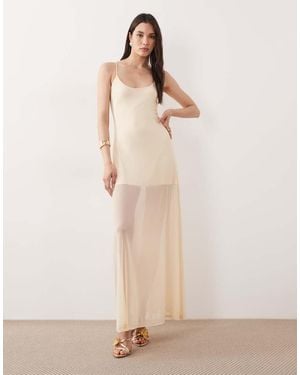SNDY'S Scoop Neck Cami Sheer Hem Maxi Dress - Natural