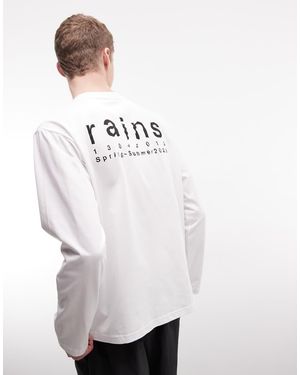 Rains 41490 Long Sleeve Relaxed Fit Splash Logo T-shirt - White