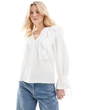 Vero Moda Ruffle Blouse With Tie Sleeves - White