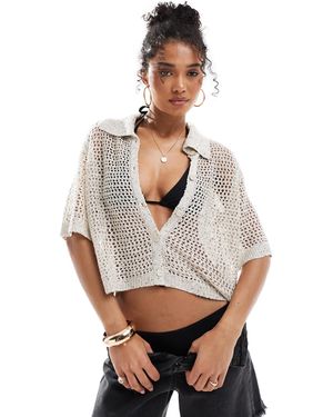Vero Moda Sequin Open Knit Beach Shirt - Gray