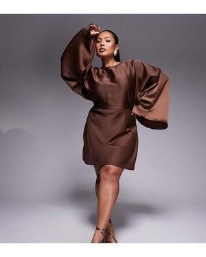 ASOS Asos Design Curve Structured Batwing Playsuit With Skort Detail - Brown