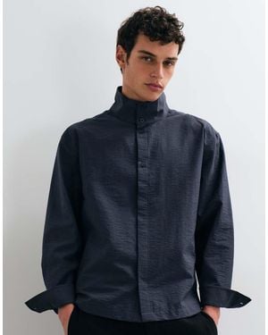 ASOS Oversized Funnel Neck Shirt With Placket Detail - Blue