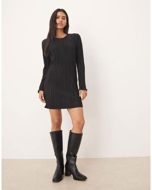 Jdy Plisse Flute Sleeves Mini Dress - Black