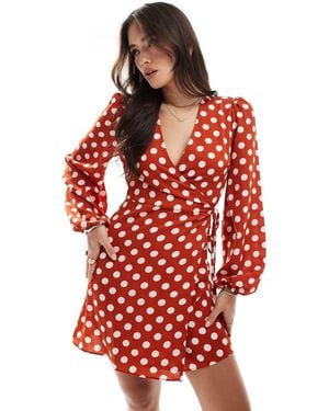 Glamorous Long Sleeve Wrap Mini Dress - Red