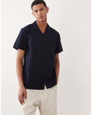 Brave Soul Short Sleeve Textured Shirt With Revere Collar - Blue