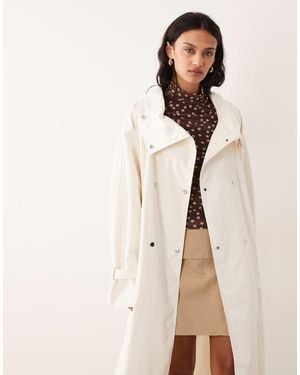 Mango Capsule Cotton Rich Funnel Neck Trench Coat - Natural