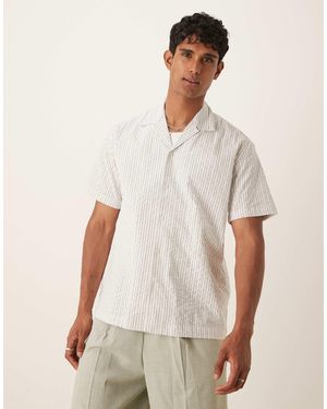 SELECTED Seersucker Revere Collar Shirt - White