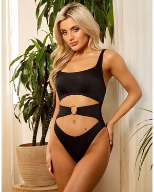 Wolf & Whistle X Isabella Whittingham Cut Out Ring Front One-piece Swimsuit - Brown