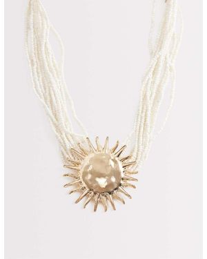 South Beach Pearl Beaded Sun Pendant Necklace - White