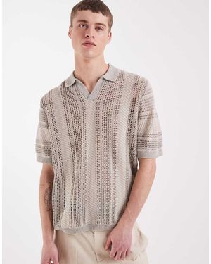 ASOS Ruimvallende Gebreide Gehaakte Polo Met Korte Mouwen En Inkeping Aan De Hals - Grijs