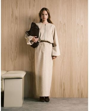 4th & Reckless Wool Feel Back Split Maxi Skirt - Natural