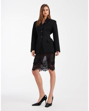 ASOS Chiffon Sheer Lace Trim Midi Skirt - Black