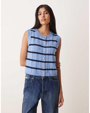 Vila Button-front Cable Knit Vest - Blue