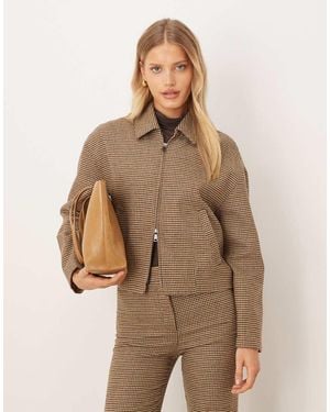 Mango Chaqueta A Cuadros Marrones Con Cremallera De Mezcla De Lana Gina De (Parte De Un Conjunto) - Marrón