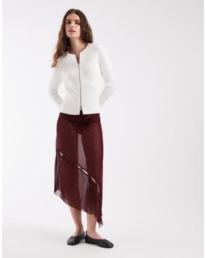 House Of Sunny Assymetric Mesh Midi Skirt - White
